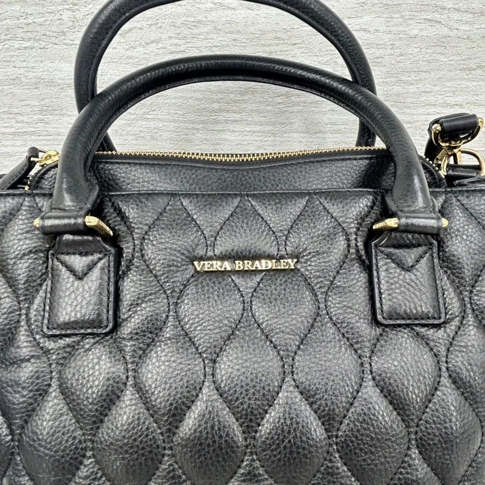 Vera Bradley Black Quilted Emma Leather Satchel Crossbody Bag Floral